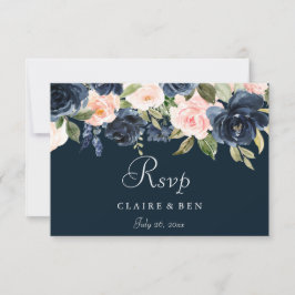 Hochzeit von Deep Navy Blush Floral RSVP Karte