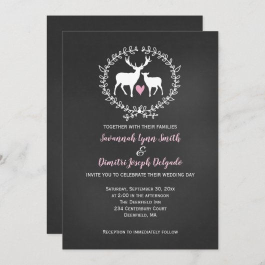 Hochzeit von Deer Buck und Doe Chalkboard Einladung (Vorne/Hinten)