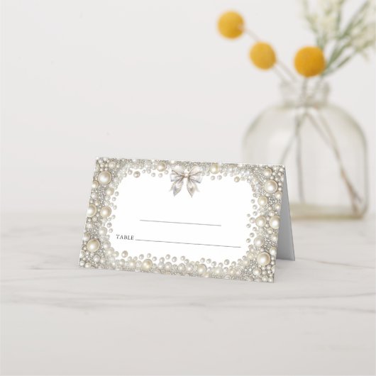 Hochzeit von Diamanten und Perlen Platzkarte (Vorderseite)