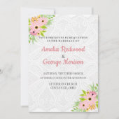 Hochzeit von Doily- und Wasserfarben-Blume Einladung (Vorderseite)