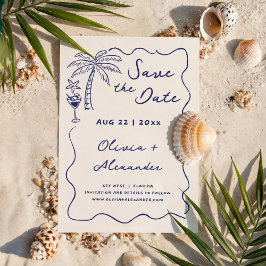 Hochzeit von Doodle Beach mit handgezogener Küste Save The Date