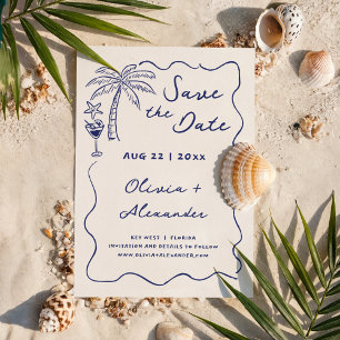 Hochzeit von Doodle Beach mit handgezogener Küste Save The Date