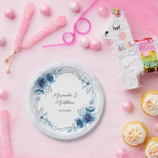 Hochzeit von dunkelblauen und marinen Wasserfarben Pappteller (Party)