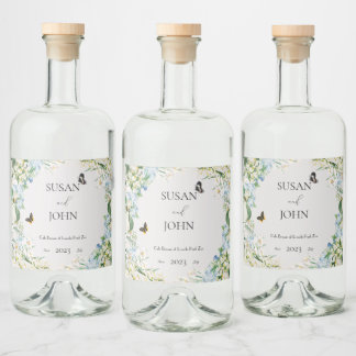 Hochzeit von dunkelblauen und weißen Blumen Alkoholflaschenetikett