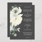 Hochzeit von dunkelblauer und weißer Blüte - grau Einladung (Vorne/Hinten)
