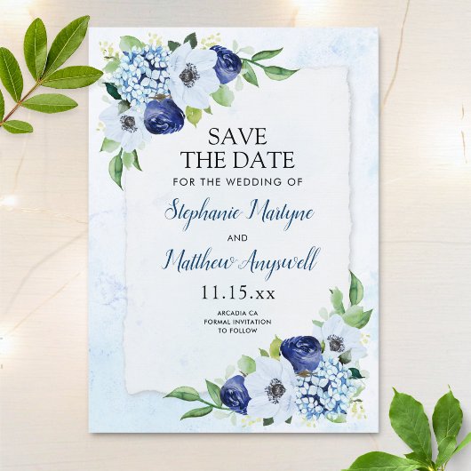 Hochzeit von Dusty Blue Floral Botanical Water Col Save The Date