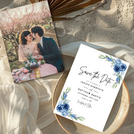 Hochzeit von Dusty Blue Floral Foto Save The Date