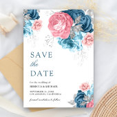 Hochzeit von Dusty Blue Pink Floral Rose Save The Date