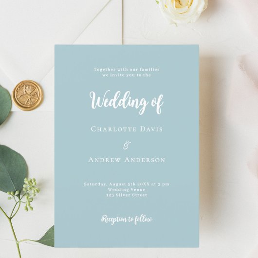 Hochzeit von dutzenden blauen Schriften Einladung