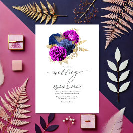 Hochzeit von Elegant Magenta, Navy und Gold Floral Einladung