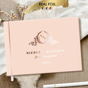 Hochzeit von elegantem Peach and Real Foil Monogra Gästebuch
