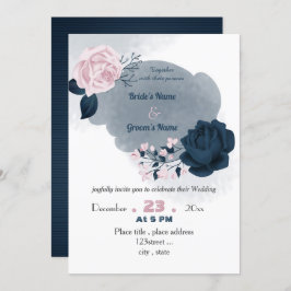 Hochzeit von eleganten marineblauen und rosa Blume Einladung