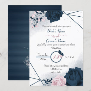 Hochzeit von eleganten marineblauen und rosa Blume Einladung