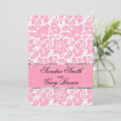 Hochzeit von eleganten rosa-weißen Damas Einladung (Stehend Vorderseite)