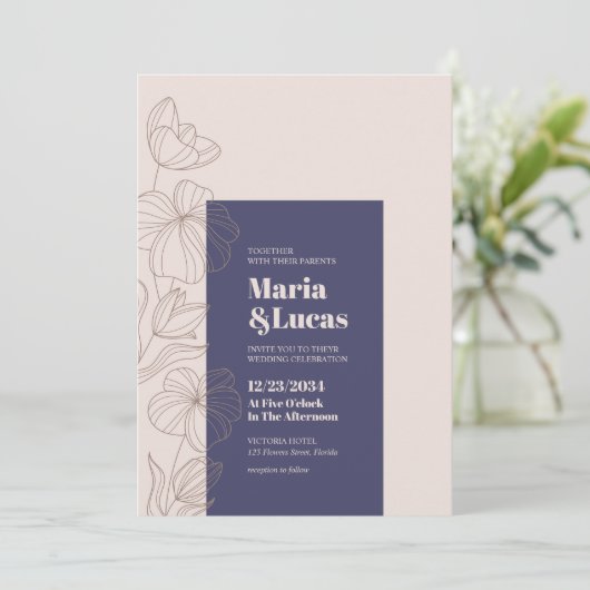 Hochzeit von Eleganter Marine und Elfenbeinkühne Einladung (Stehend Vorderseite)