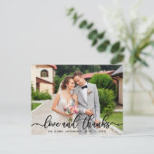 Hochzeit von eleganter Script-Liebe und Dank-Foto Postkarte (Stehend Vorderseite)