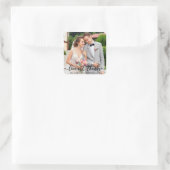 Hochzeit von eleganter Script-Liebe und Dank-Foto Quadratischer Aufkleber (Tasche)