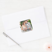 Hochzeit von eleganter Script-Liebe und Dank-Foto Quadratischer Aufkleber (Umschlag)