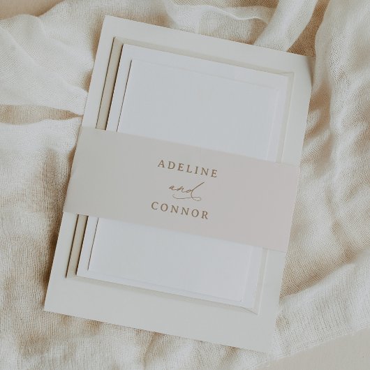 Hochzeit von Elfenbein und Goldkalligrafie Einladungsbanderole