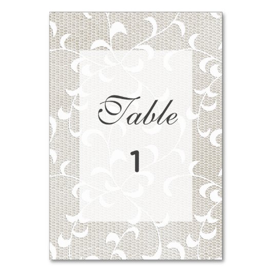 Hochzeit von Elfenbein und Weißen Spitzen Tischnummer (Vorderseite)