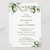 Hochzeit von Elfenbeinflora in Greeny Watercolor Einladung (Vorne/Hinten)