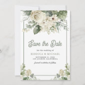 Hochzeit von Elfenbeinpaare mit grüner Flora QR-Fo Save The Date (Vorderseite)