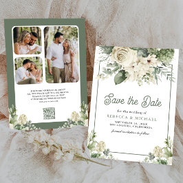 Hochzeit von Elfenbeinpaare mit grüner Flora QR-Fo Save The Date