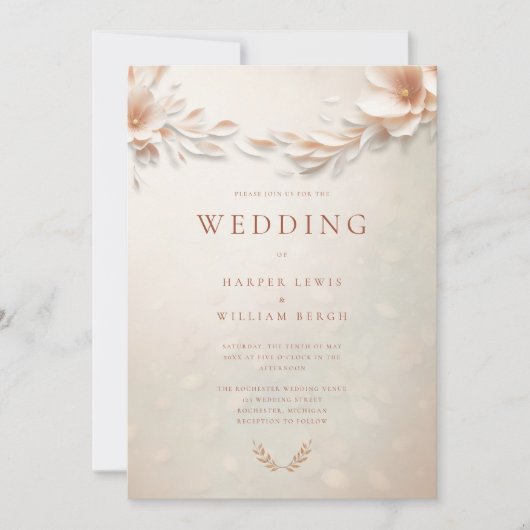 Hochzeit von Elfenbeinpfirsichblumen Einladung (Vorderseite)