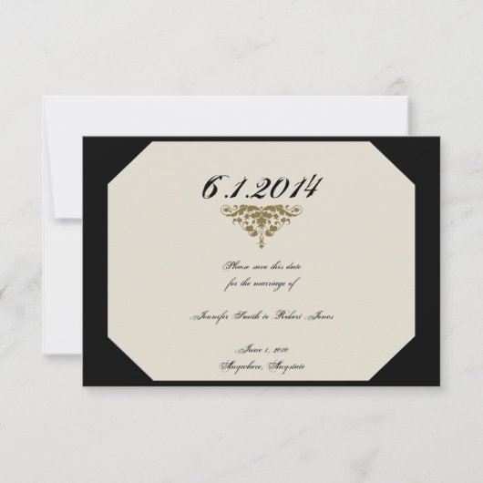 Hochzeit von Elfenbeinschwarz und Goldmedaille Sav Save The Date (Vorderseite)