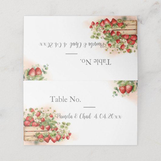 Hochzeit von Erdbeeren Platzkarte (Außenseite Aufgefaltet)