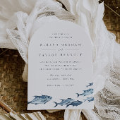 Hochzeit von Fischen mit blauer Wasserfarbe an der Einladung