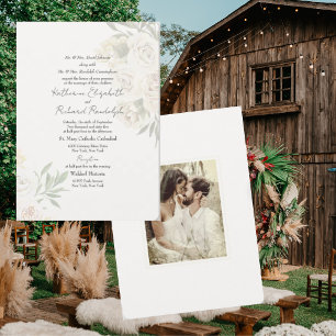 Hochzeit von Foliage Cream Floral Couple Foto Einladung