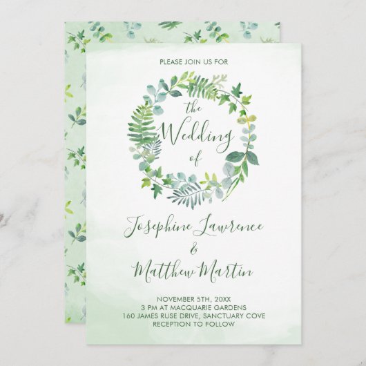 Hochzeit von Foliage Wreath Einladung (Vorne/Hinten)