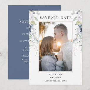 Hochzeit von Foto, Marine und Weiß-Blumen Save The Date
