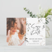 Hochzeit von Fotos aus geächtetem Blattblättern Save The Date (Stehend Vorderseite)