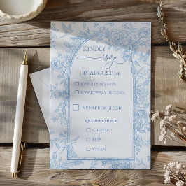 Hochzeit von Französisch Toile Blue und Weiß RSVP Karte
