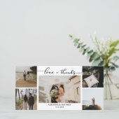 Hochzeit von fünf Fotos Liebe und Dankeschön-Scrip Dankeskarte (Stehend Vorderseite)