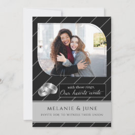 Hochzeit von Gay und Lesbisch Black Pinstripe Foto Einladung