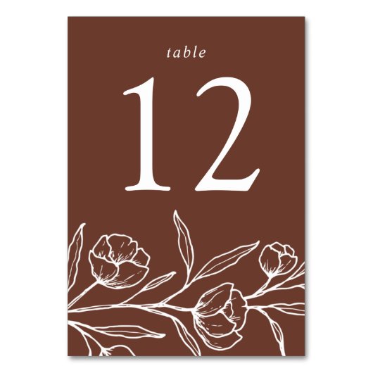 Hochzeit von geätztem Blumenbraun Tischnummer (Rückseite)