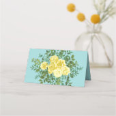 Hochzeit von Gelb und Aqua Vintager Frühling Platzkarte (Rückseite)