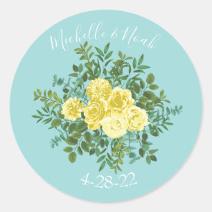 Hochzeit von Gelb und Aqua Vintager Frühling Runder Aufkleber