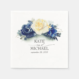 Hochzeit von Gelb und Navy-Blumen Serviette