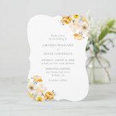 Hochzeit von Gelb und Pfirsichblumen Einladung (Stehend Vorderseite)