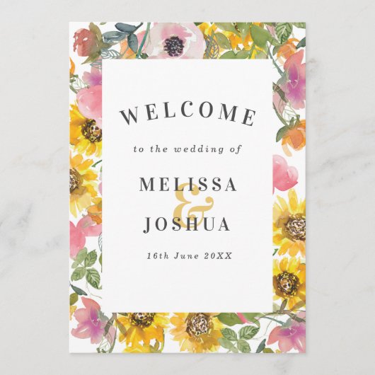 Hochzeit von Gelb und Rosa Programm (Vorderseite)