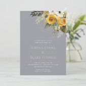 Hochzeit von Gelb-Weiß und Grün-Blütengrau Einladung (Stehend Vorderseite)