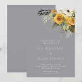 Hochzeit von Gelb-Weiß und Grün-Blütengrau Einladung (Vorne/Hinten)