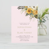 Hochzeit von Gelb-Weiß und Grün-Rosa Einladung (Stehend Vorderseite)