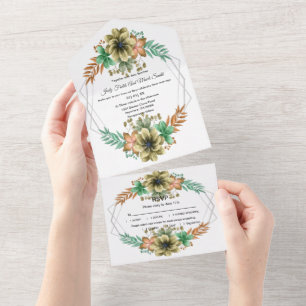 Hochzeit von gelben und orangefarbenen Wasserfarbe All In One Einladung