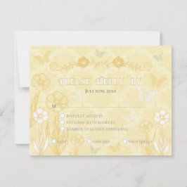 Hochzeit von gelben weißen Blüten und Schmetterlin RSVP Karte