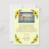 Hochzeit von gelbfarbenen Sonnenblumen Dankeskarte (Rückseite)